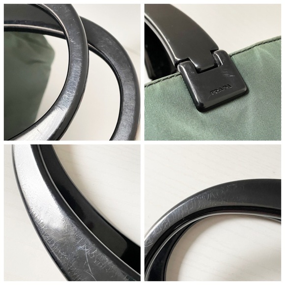 Prada green nylon black plexi handle vintage 90s tote bag - Picture 5 of 11